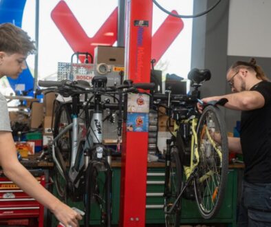 Zwei Techniker beim Fahrradservice in der Werkstätte von Weichberger in Mauer bei Amstetten